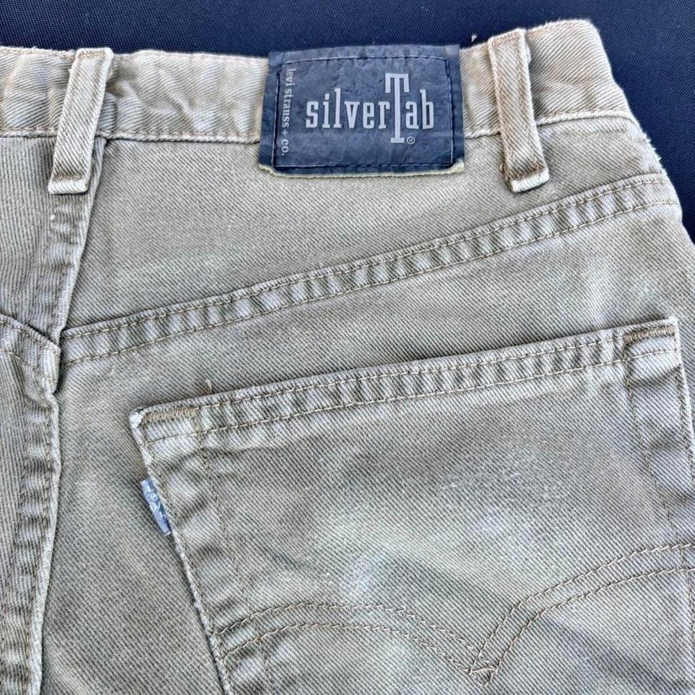 Vintage 90s Levis Silvertab Jeans Mens 30x30 Straight Loose Made in USA Khaki Ta - Picture 7 of 7